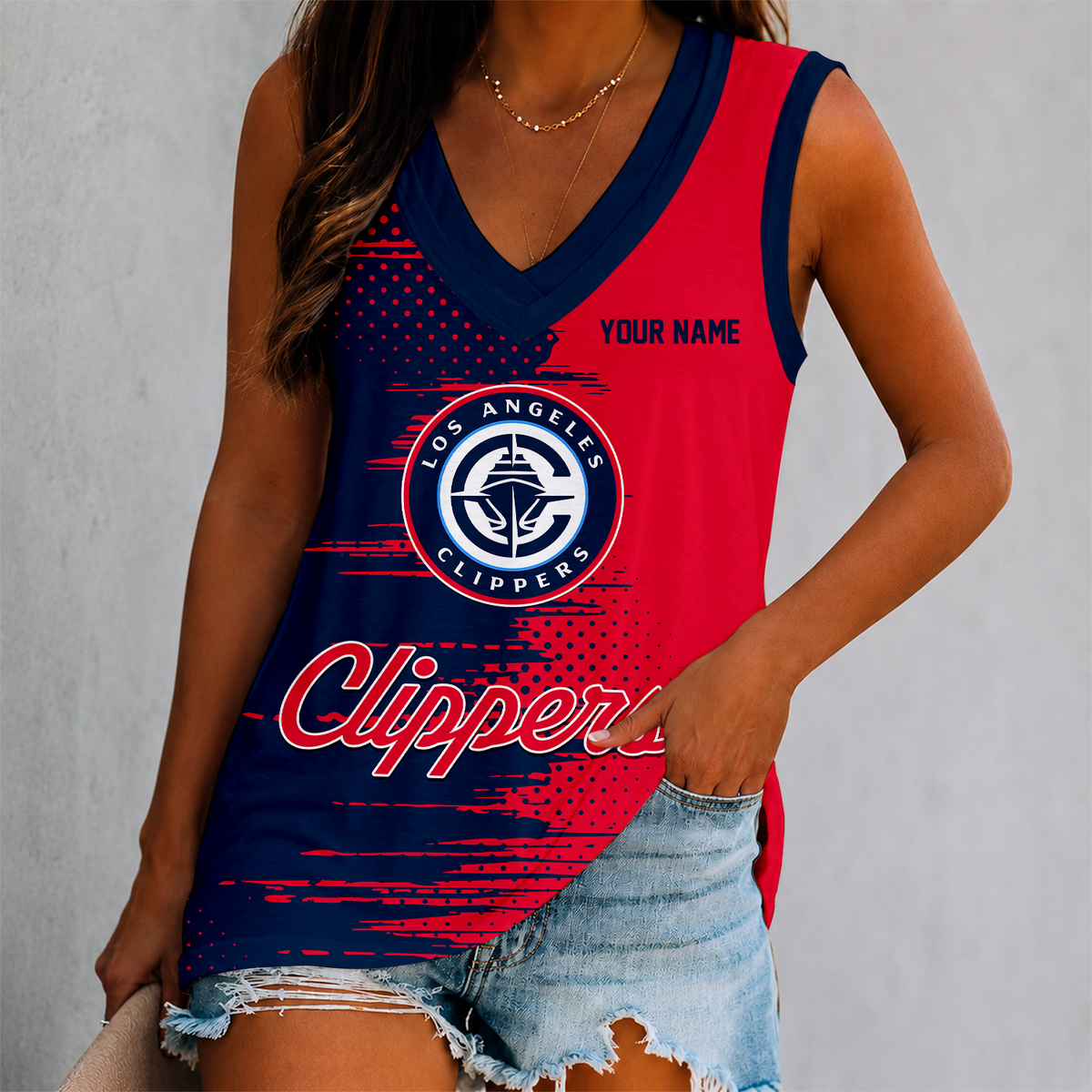 LIMITED EDITION - NEW CUSTOMIZED NBA10 LCL LOS ANGELES CLIPPERS WOMEN'S V-NECK TANK TOP
