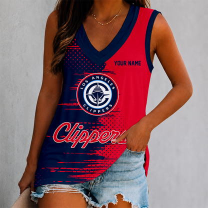 LIMITED EDITION - NEW CUSTOMIZED NBA10 LCL LOS ANGELES CLIPPERS WOMEN'S V-NECK TANK TOP
