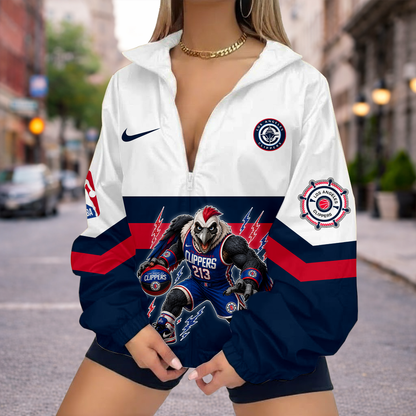 LIMITED EDITION - NEW CUSTOMIZED LCL LOS ANGELES CLIPPERS V-NECK ZIPPER SWEATSHIRT JACKET - NBA10