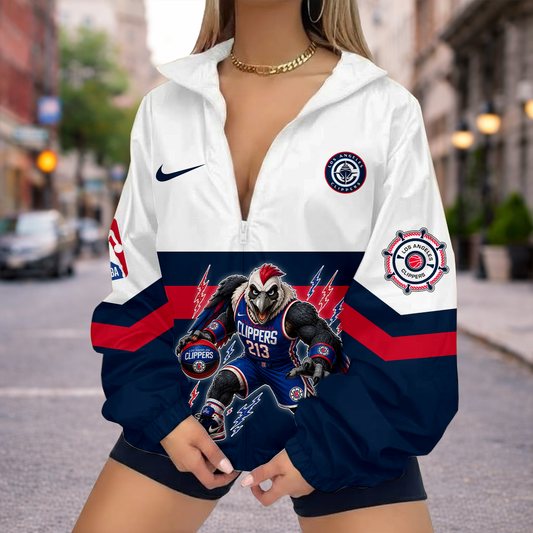 LIMITED EDITION - NEW CUSTOMIZED LCL LOS ANGELES CLIPPERS V-NECK ZIPPER SWEATSHIRT JACKET - NBA10