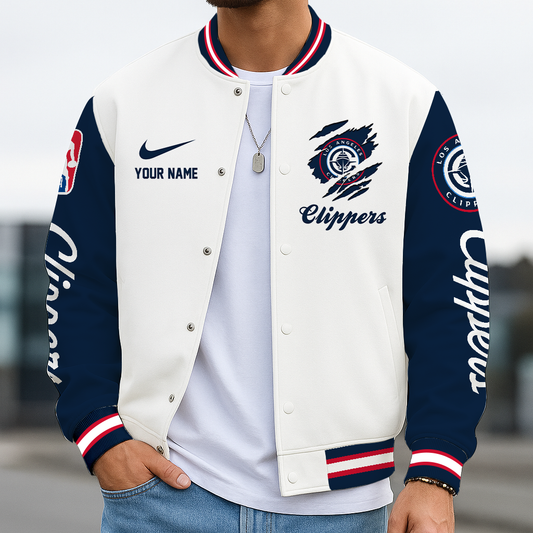 LIMITED DROP - NEW CUSTOMIZED LCL LA CLIPPERS BASEBALL JACKET, SATIN VARSITY JACKET - NBA10