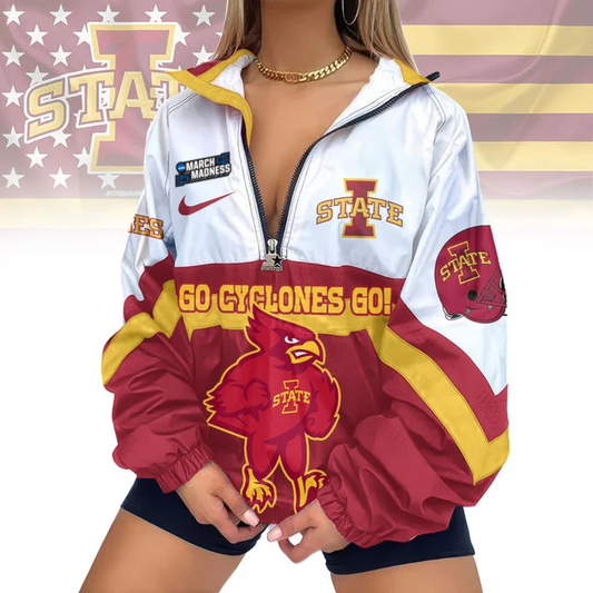 FINAL SALE - NEW CUSTOMIZED MAM NCAA10 ISC IS CYCLONES V-NECK ZIPPER SWEATSHIRT JACKET