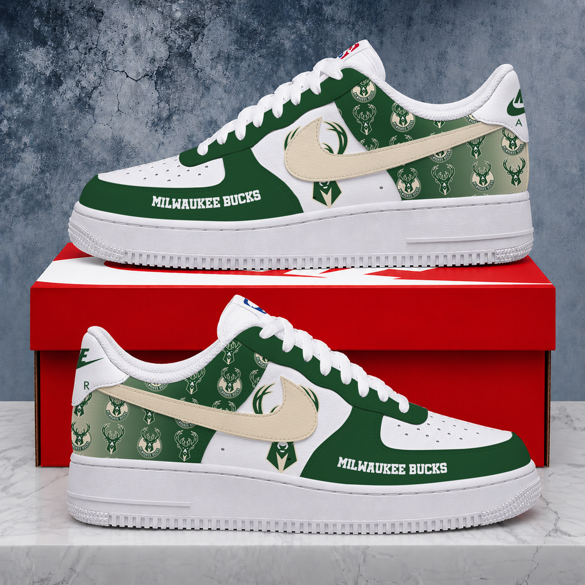SPECIAL EDITION - NEW CUSTOMIZED NBA11 MBU MILWAUKEE BUCKS AF1 SNEAKERS