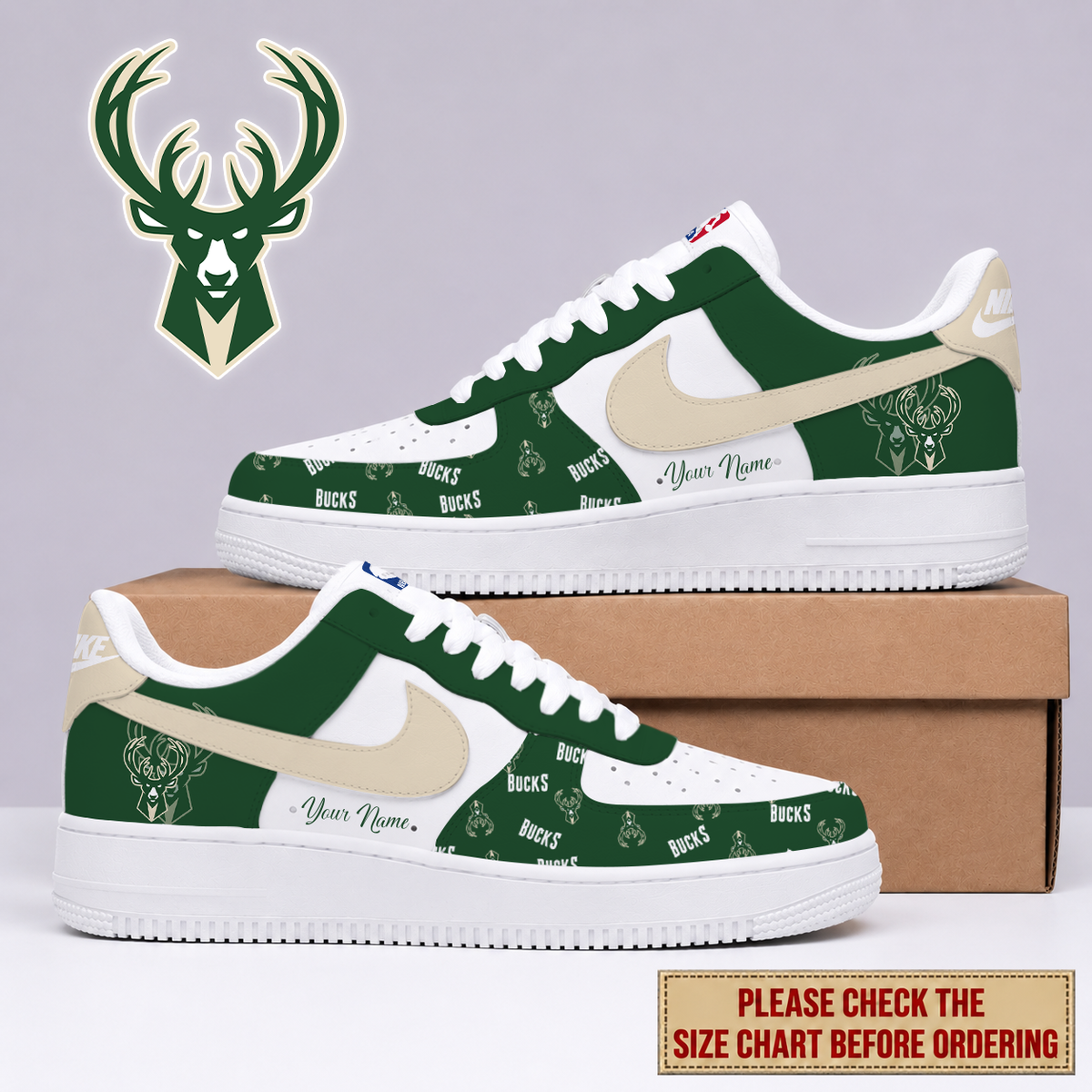 FLASH SALE - NEW CUSTOMIZED NBA11 MBU MILWAUKEE BUCKS AF1 SNEAKERS