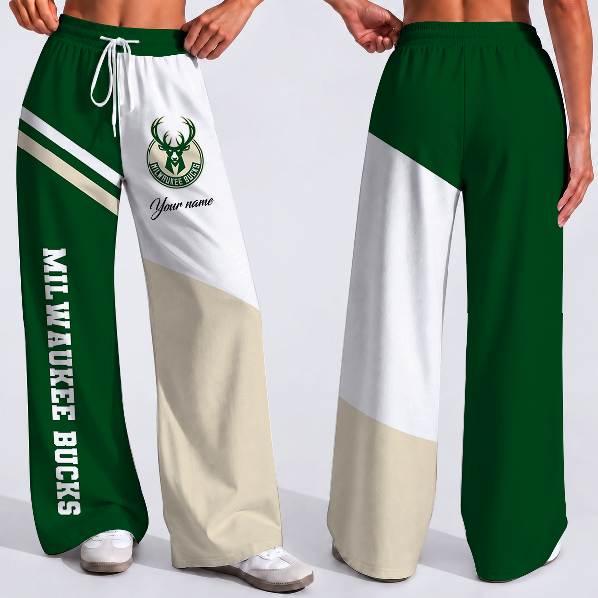 SPECIAL EDITION - NEW CUSTOMIZED NBA11 MBU MILWAUKEE BUCKS WOMEN'S WIDE LEG PANTS
