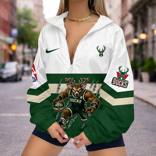 LIMITED EDITION - NEW CUSTOMIZED MBU MILWAUKEE BUCKS V-NECK ZIPPER SWEATSHIRT JACKET - NBA11