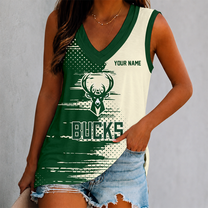 LIMITED EDITION - NEW CUSTOMIZED NBA11 MBU MILWAUKEE BUCKS WOMEN'S V-NECK TANK TOP