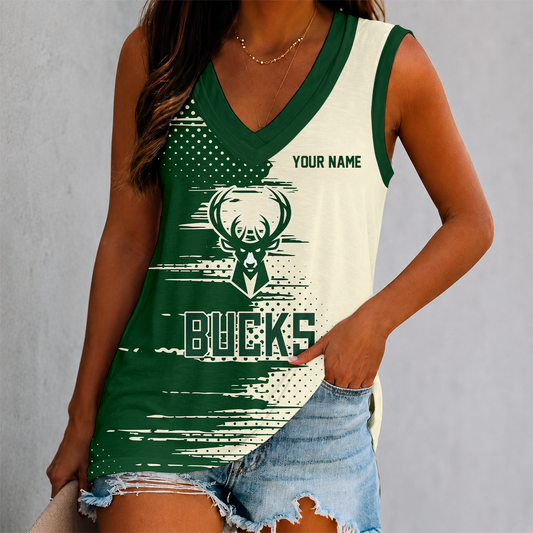 LIMITED EDITION - NEW CUSTOMIZED NBA11 MBU MILWAUKEE BUCKS WOMEN'S V-NECK TANK TOP