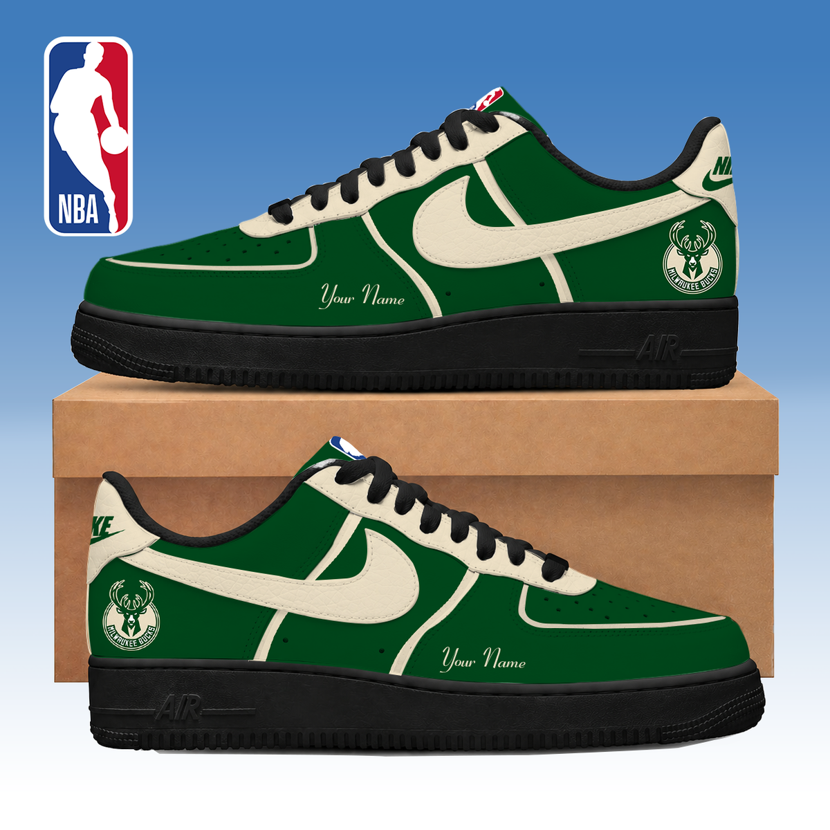 LIMITED DROP - NEW CUSTOMIZED MBU MILWAUKEE BUCKS AF1 SNEAKERS - NBA11