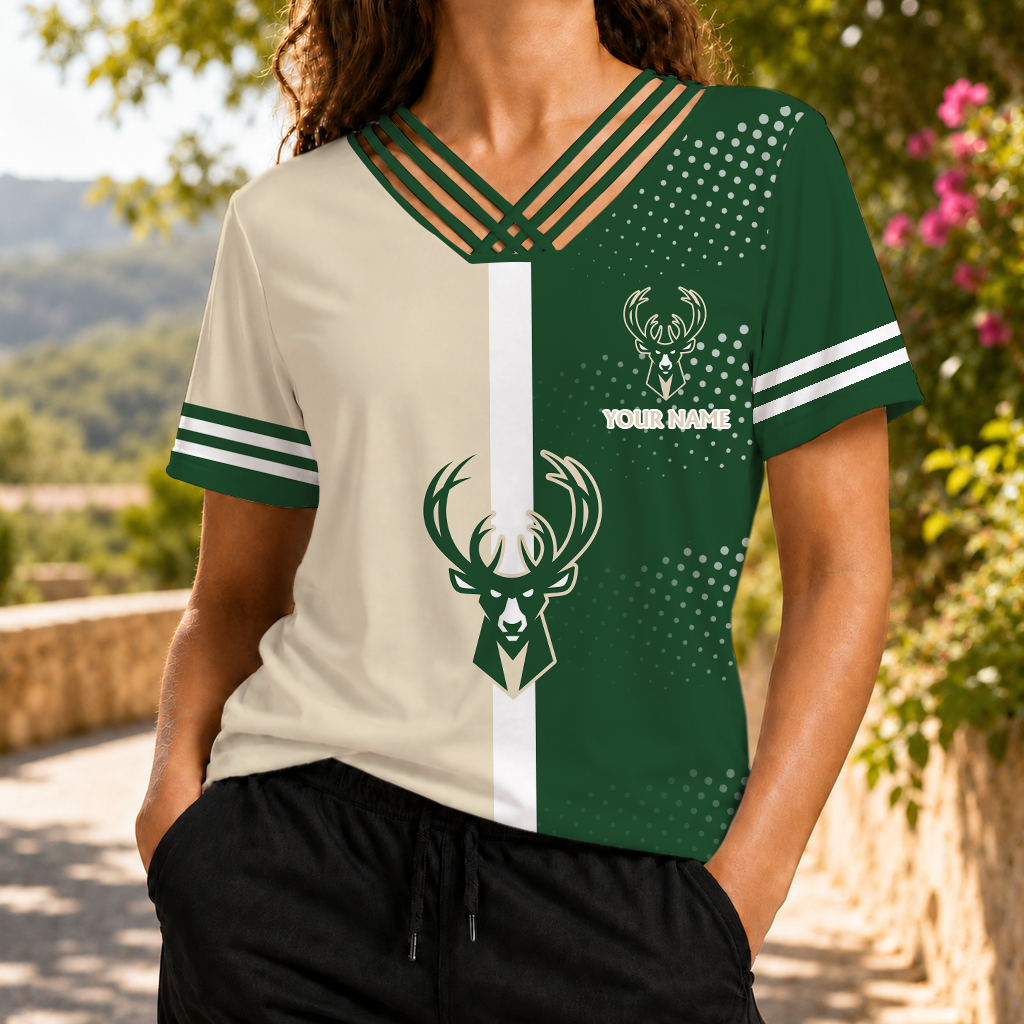 LIMITED EDITION - NEW CUSTOMIZED NBA11 MBU MILWAUKEE BUCKS V-NECK SHIRT
