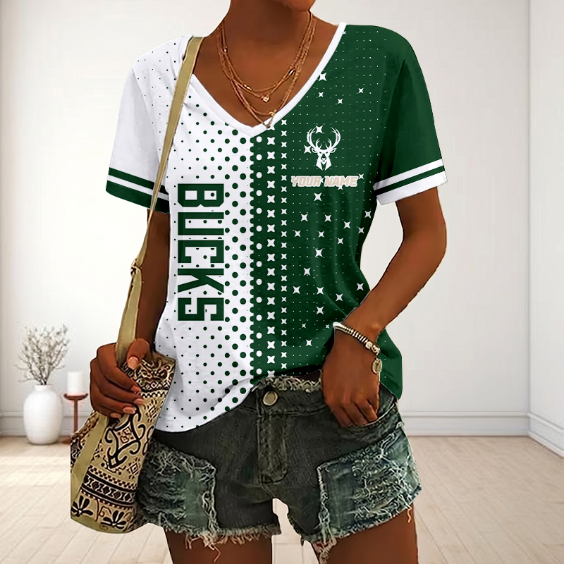 LIMITED DROP - NEW CUSTOMIZED NBA11 MBU MILWAUKEE BUCKS V-NECK FEMALE SHIRT
