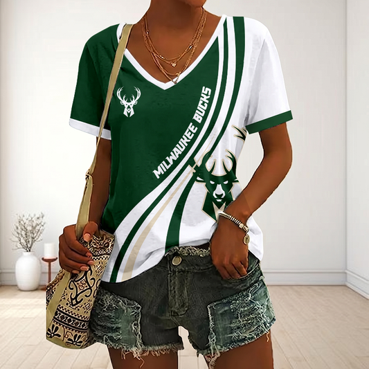 VIRAL EDITION - NEW CUSTOMIZED NBA11 MBU MILWAUKEE BUCKS V-NECK FEMALE SHIRT