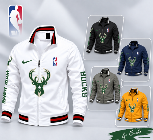 FINAL SALE - NEW CUSTOMIZED NBA11 MBU MILWAUKEE BUCKS MULTICOLOR MEN'S CASUAL JACKET