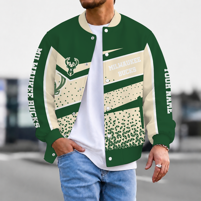 EXCLUSIVE EDITION - NEW CUSTOMIZED NBA11 MBU MILWAUKEE BUCKS BASEBALL JACKET, SATIN VARSITY JACKET