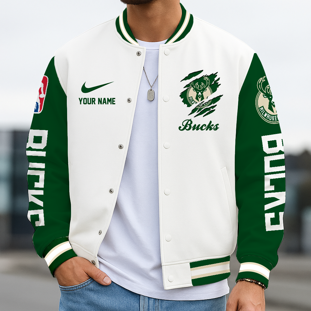 LIMITED DROP - NEW CUSTOMIZED MBU MW BUCKS BASEBALL JACKET, SATIN VARSITY JACKET - NBA11