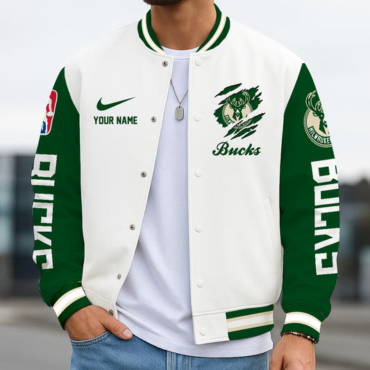 LIMITED DROP - NEW CUSTOMIZED MBU MW BUCKS BASEBALL JACKET, SATIN VARSITY JACKET - NBA11
