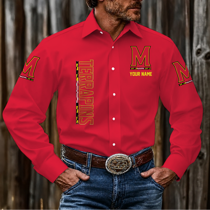 VIRAL EDITION - NEW CUSTOMIZED NCAA MAM11 MLT MARYLAND TERRAPINS MEN'S LONG SLEEVE BUTTON-UP SHIRT