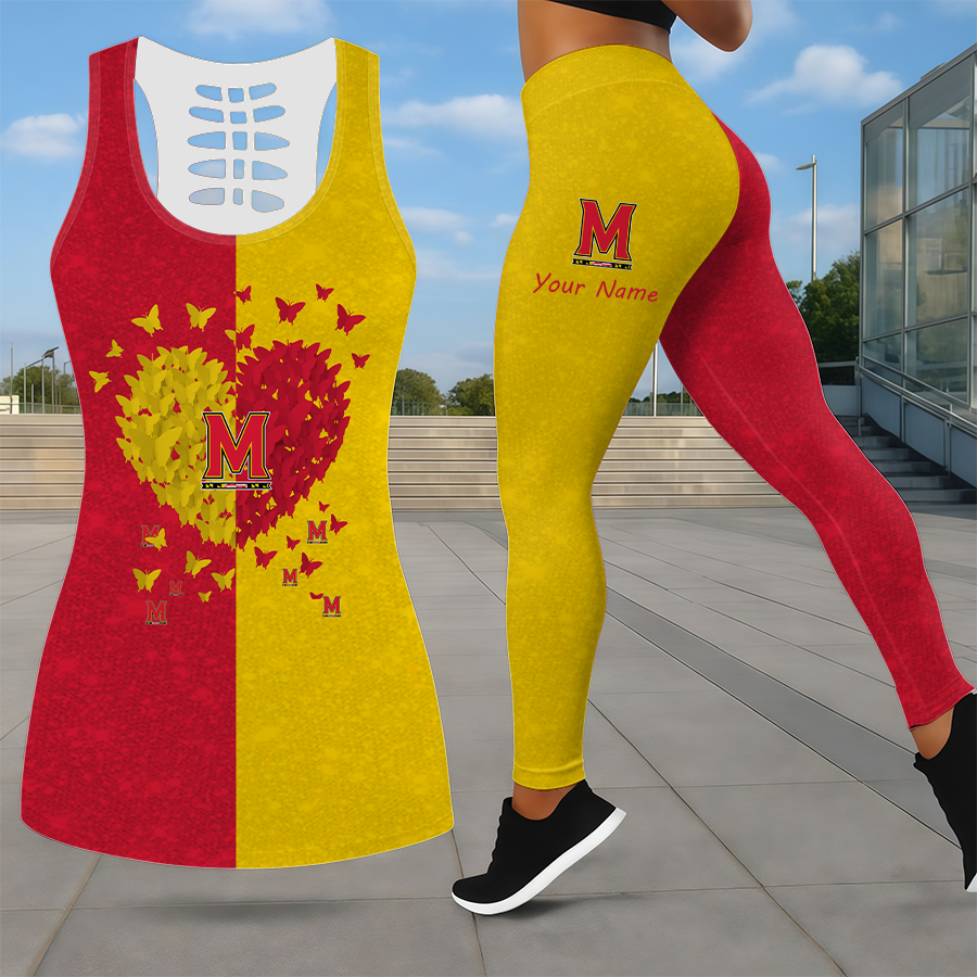 MEGA SALE - NEW CUSTOMIZED NCAA MAM11 MLT MARYLAND TERRAPINS LEGGINGS & HOLLOW TANK TOP SET
