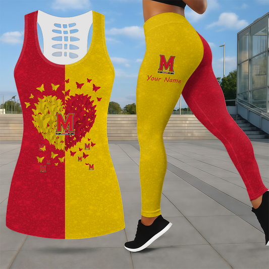 MEGA SALE - NEW CUSTOMIZED NCAA MAM11 MLT MARYLAND TERRAPINS LEGGINGS & HOLLOW TANK TOP SET