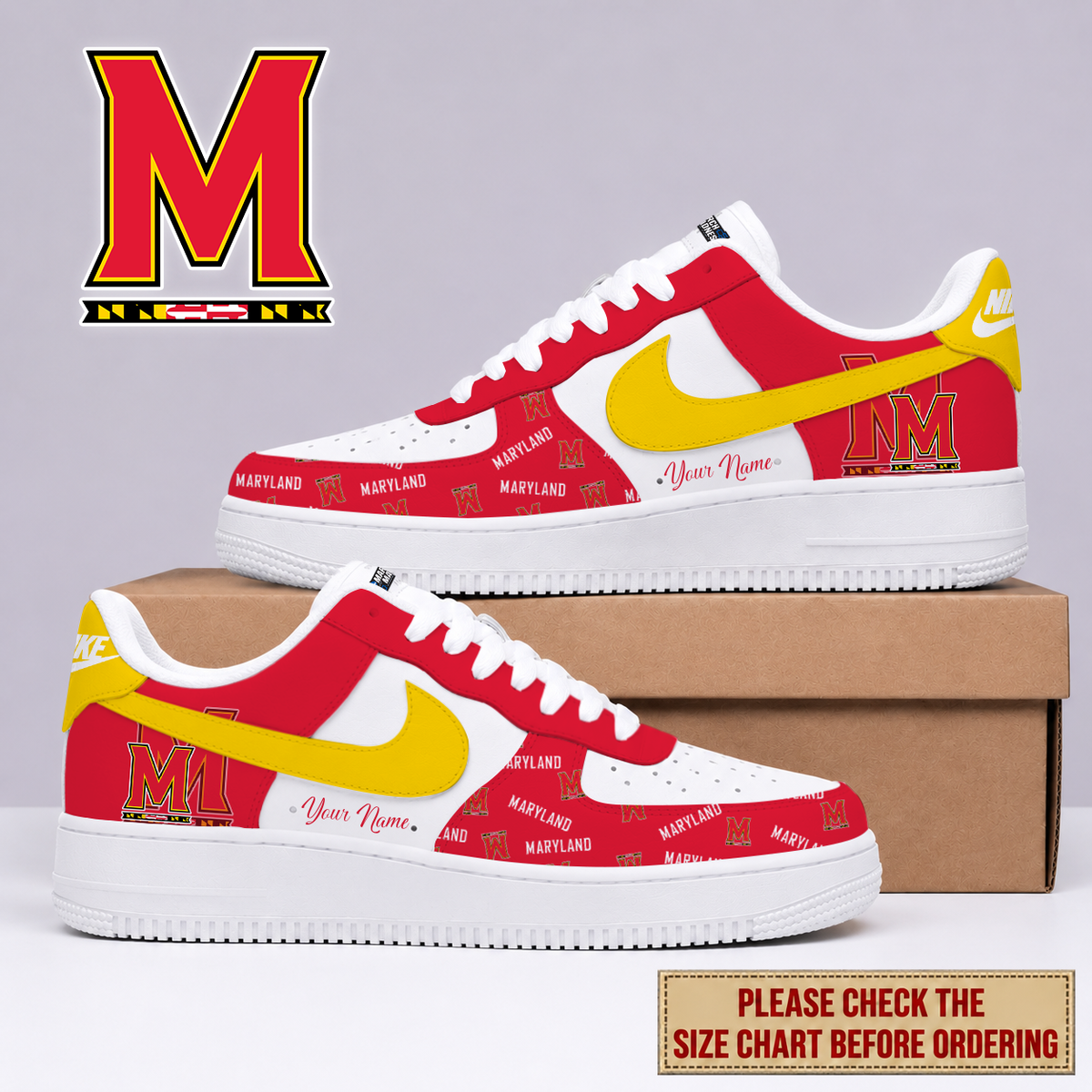 MEGA SALE - NEW CUSTOMIZED MLT MARYLAND TERRAPINS AF1 SHOES -  NCAA MAM11