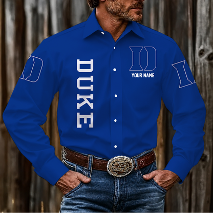 VIRAL EDITION - NEW CUSTOMIZED NCAA MAM12 DLD DUKE BLUE DEVILS MEN'S LONG SLEEVE BUTTON-UP SHIRT