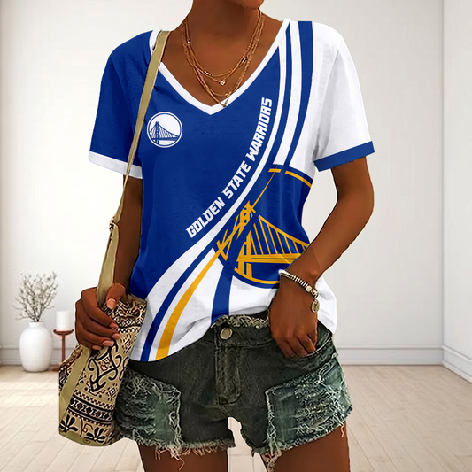 VIRAL EDITION - NEW CUSTOMIZED NBA12 GSW GOLDEN STATE WARRIORS V-NECK FEMALE SHIRT