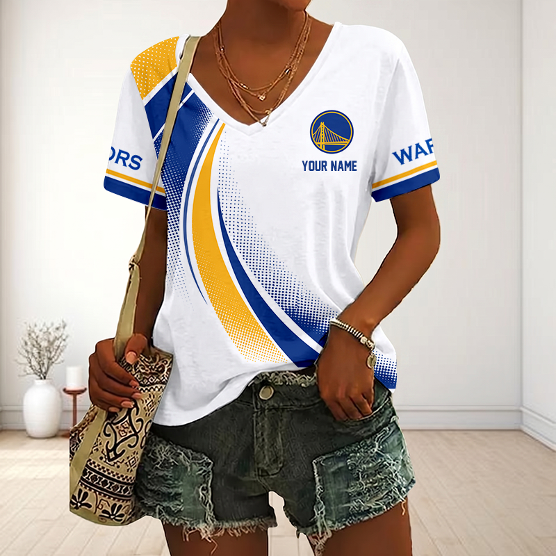 SPECIAL EDITION - NEW CUSTOMIZED NBA12 GSW GOLDEN STATE WARRIORS V-NECK FEMALE SHIRT