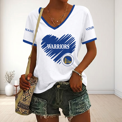 EXCLUSIVE EDITION - NEW CUSTOMIZED NBA12 GSW GOLDEN STATE WARRIORS V-NECK FEMALE SHIRT