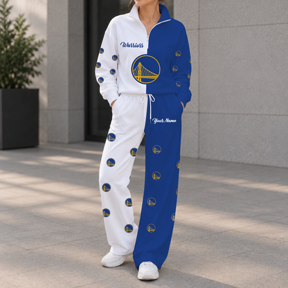 EXCLUSIVE EDITION - NEW CUSTOMIZED NBA12 GSW GOLDEN STATE WARRIORS ZIPPER SWEATSHIRT & WIDE LEG PANTS SET