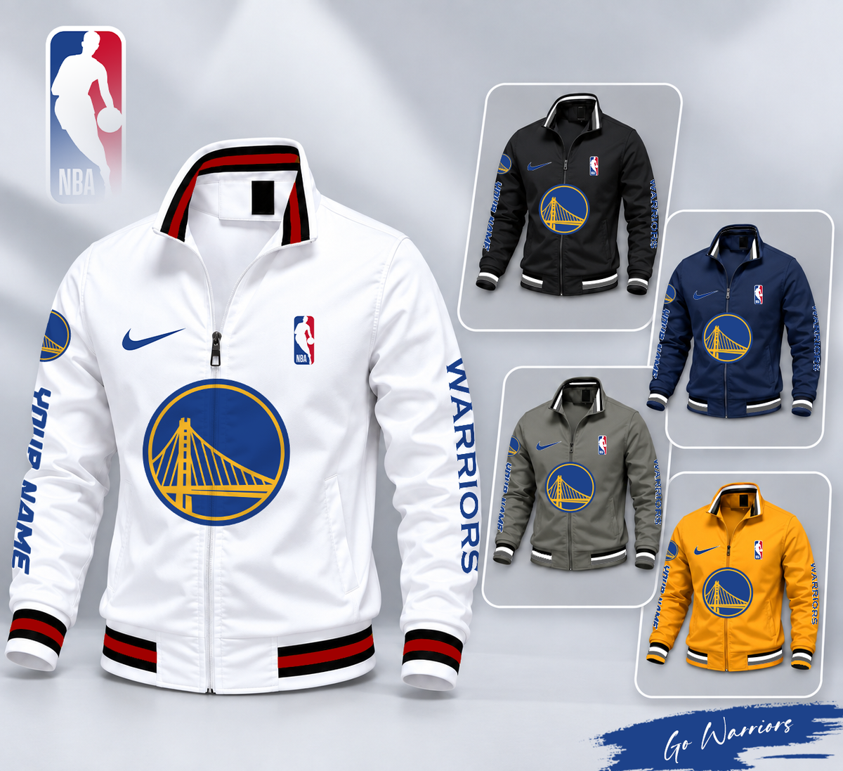 FINAL SALE - NEW CUSTOMIZED NBA12 GSW GOLDEN STATE WARRIORS MULTICOLOR MEN'S CASUAL JACKET