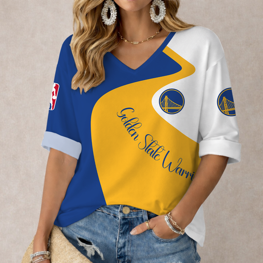 EXCLUSIVE EDITION - NEW CUSTOMIZED NBA12 GSW GOLDEN STATE WARRIORS WOMEN'S V-NECK LONG SLEEVE SHIRT