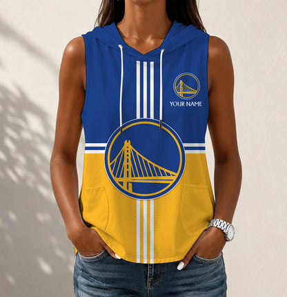 HOT DEAL - NEW CUSTOMIZED NBA12 GSW GOLDEN STATE WARRIORS WOMEN'S SLEEVELESS HOODED POCKET TANK TOP