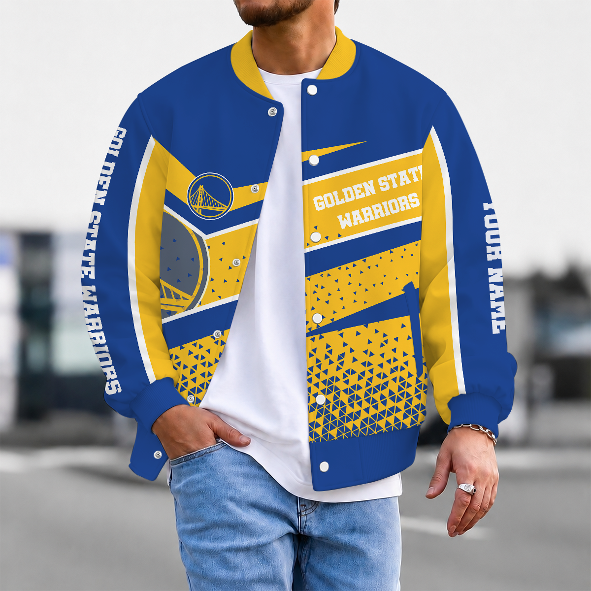 EXCLUSIVE EDITION - NEW CUSTOMIZED NBA12 GSW GOLDEN STATE WARRIORS BASEBALL JACKET, SATIN VARSITY JACKET