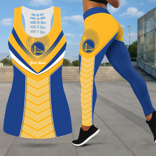 ELITE EDITION - NEW CUSTOMIZED NBA12 GSW GOLDEN STATE WARRIORS LEGGINGS & HOLLOW TANK TOP SET