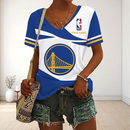EXCLUSIVE EDITION - NEW CUSTOMIZED NBA12 GSW GOLDEN STATE WARRIORS V-NECK FEMALE SHIRT