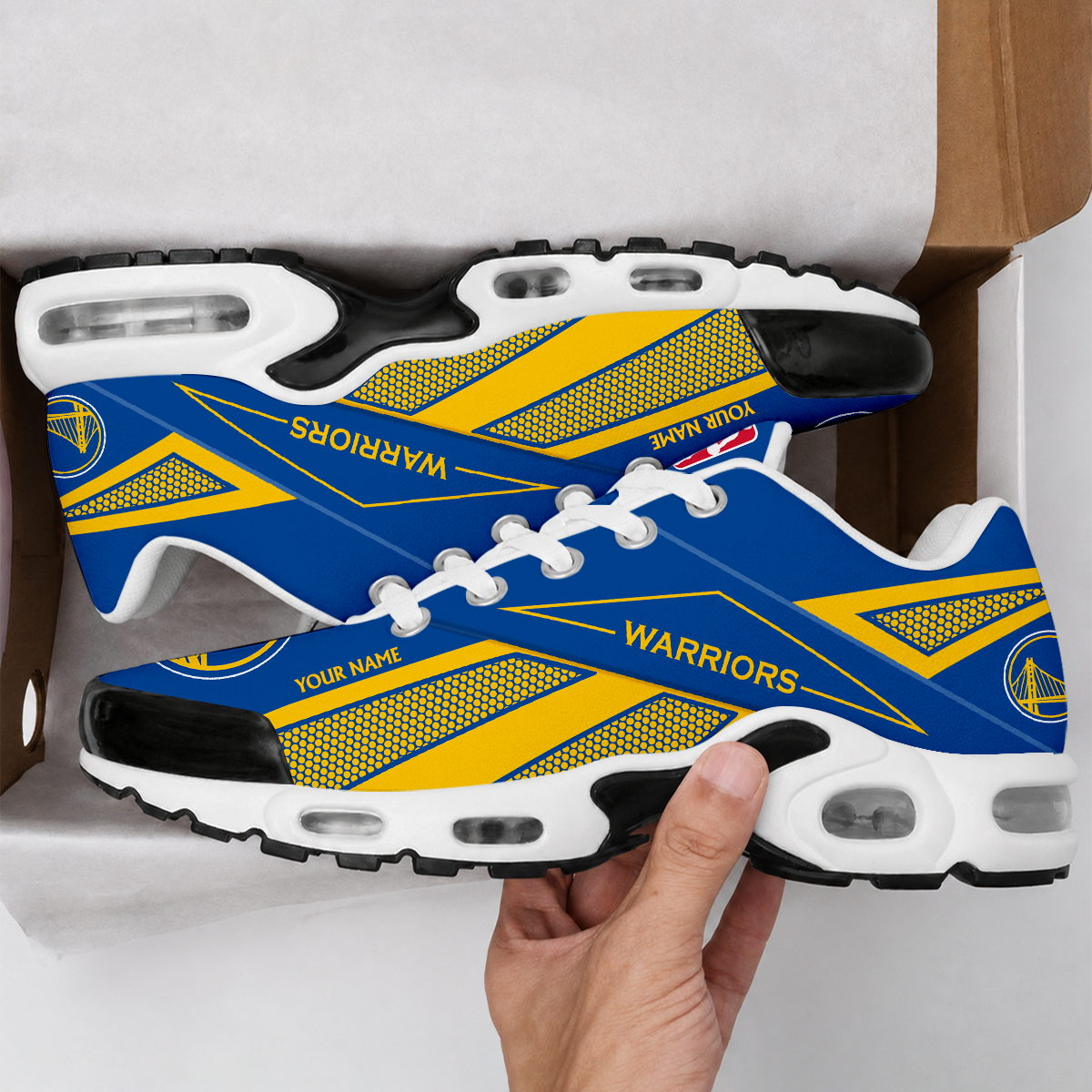 VIRAL EDITION - NEW CUSTOMIZED NBA12 GSW GOLDEN STATE WARRIORS AIR MAX PLUS SNEAKERS