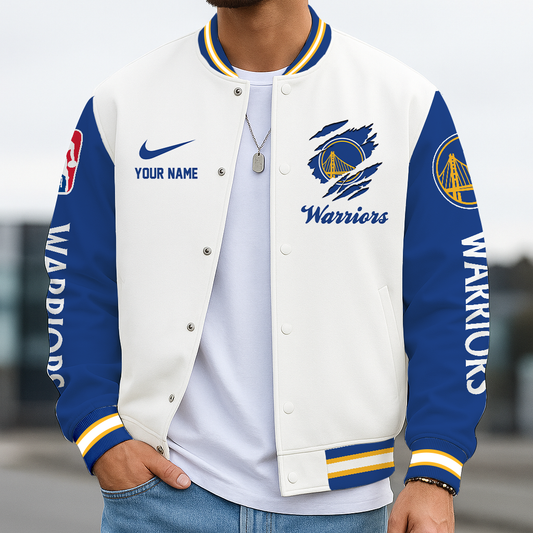 LIMITED DROP - NEW CUSTOMIZED GSW GS WARRIORS BASEBALL JACKET, SATIN VARSITY JACKET - NBA12