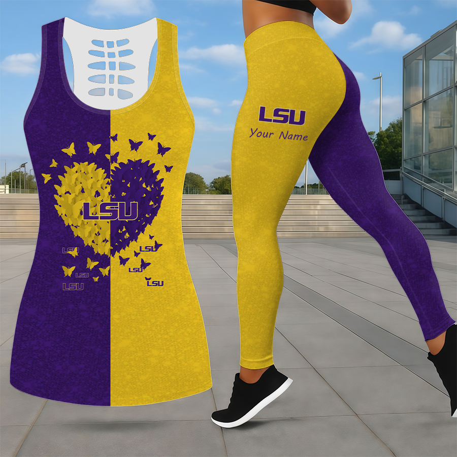 MEGA SALE - NEW CUSTOMIZED NCAA MAM13 LST LSU TIGERS LEGGINGS & HOLLOW TANK TOP SET