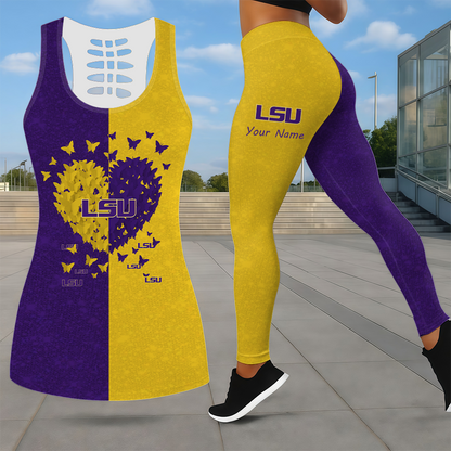 MEGA SALE - NEW CUSTOMIZED NCAA MAM13 LST LSU TIGERS LEGGINGS & HOLLOW TANK TOP SET
