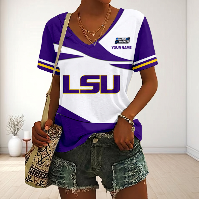 SPECIAL EDITON - NEW CUSTOMIZED MAM NCAA13 LST LSU TIGERS V-NECK FEMALE SHIRT