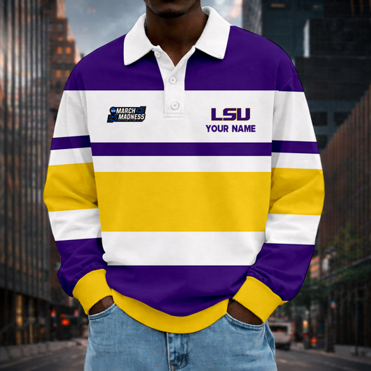 VIRAL EDITION - NEW CUSTOMIZED MAM NCAA13 LST LSU TIGERS UNISEX LONG SLEEVE POLO