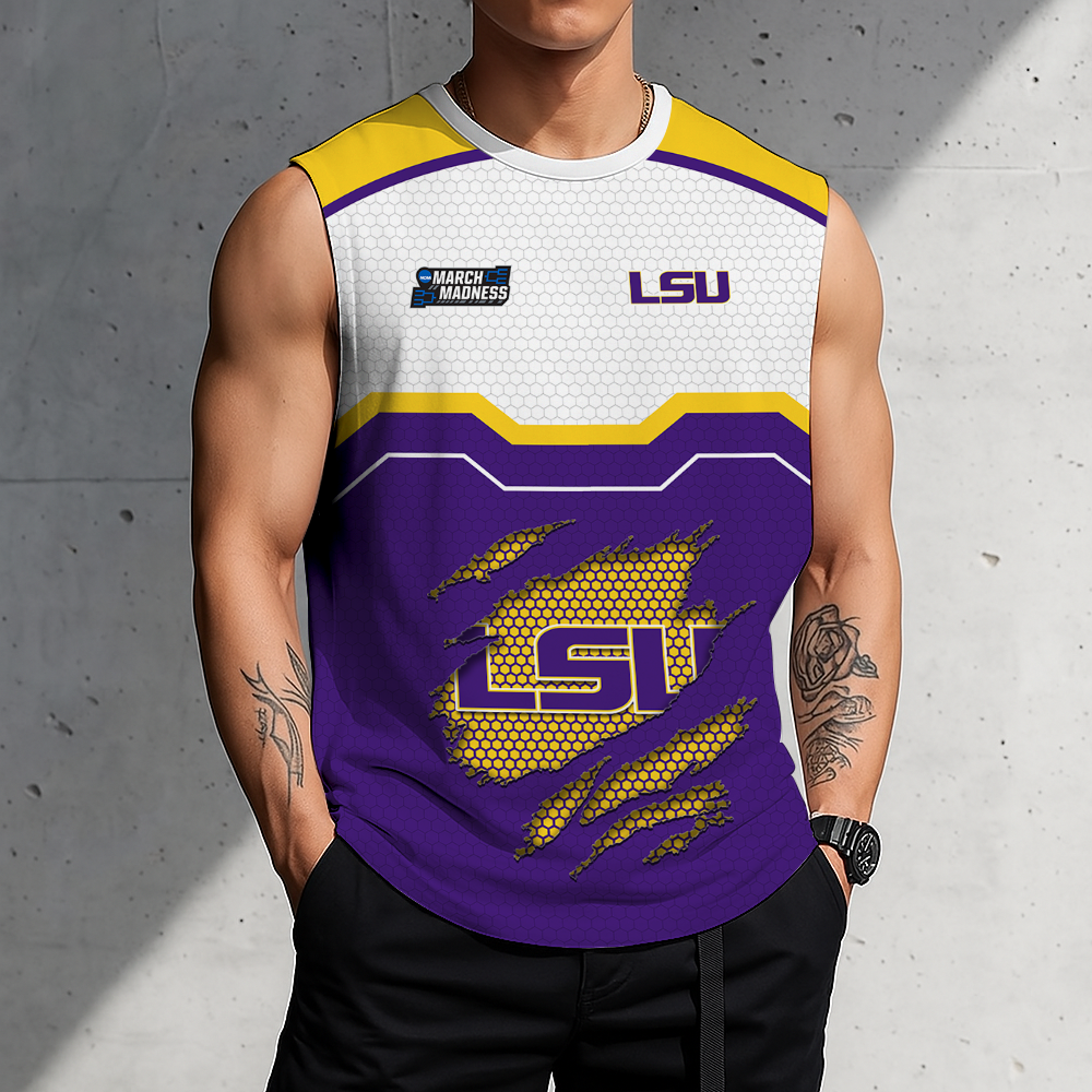 HOT DEAL - NEW CUSTOMIZED NCAA MAM13 LST LSU TIGERS MEN'S GYM SHIRT