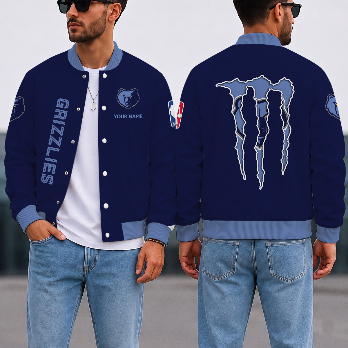 SPECIAL EDITION - NEW CUSTOMIZED NBA13 MGR MEMPHIS GRIZZLIES BASEBALL JACKET, SATIN VARSITY JACKET