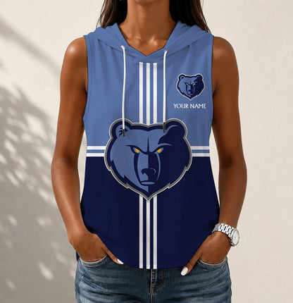 HOT DEAL - NEW CUSTOMIZED NBA13 MGR MEMPHIS GRIZZLIES WOMEN'S SLEEVELESS HOODED POCKET TANK TOP