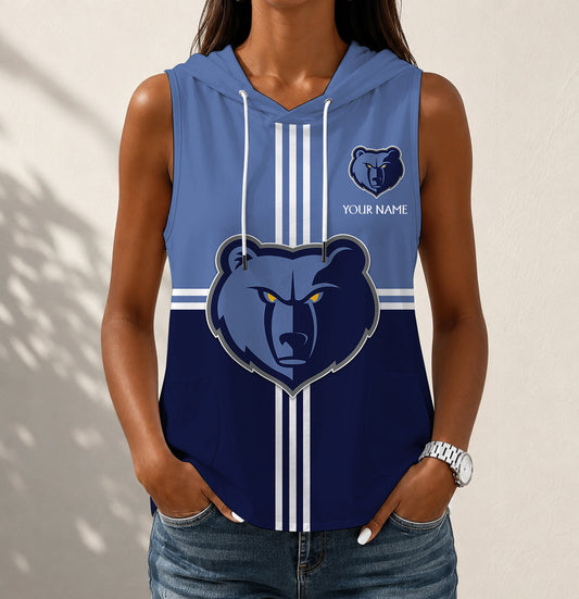 HOT DEAL - NEW CUSTOMIZED NBA13 MGR MEMPHIS GRIZZLIES WOMEN'S SLEEVELESS HOODED POCKET TANK TOP