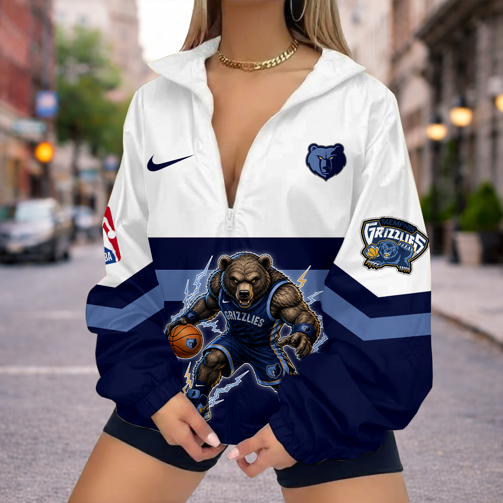 LIMITED EDITION - NEW CUSTOMIZED MGR MEMPHIS GRIZZLIES V-NECK ZIPPER SWEATSHIRT JACKET - NBA13