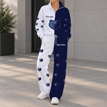 EXCLUSIVE EDITION - NEW CUSTOMIZED NBA13 MGR MEMPHIS GRIZZLIES ZIPPER SWEATSHIRT & WIDE LEG PANTS SET