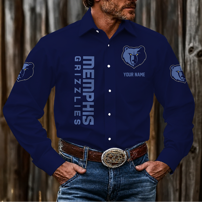 HOT DEAL - NEW CUSTOMIZED NBA13 MGR MEMPHIS GRIZZLIES MEN'S LONG SLEEVE BUTTON-UP SHIRT