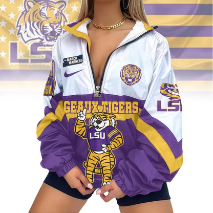 FINAL SALE - NEW CUSTOMIZED MAM NCAA13 LST LSU TIGERS V-NECK ZIPPER SWEATSHIRT JACKET