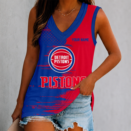 LIMITED EDITION - NEW CUSTOMIZED NBA14 DPI DETROIT PISTONS WOMEN'S V-NECK TANK TOP